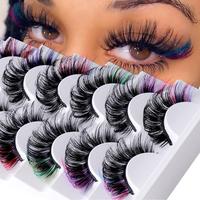 Colorful Wispy Cat Eye Look Faux Cluster Lashes, 7 Pairs Fluffy False Eyelashes, Natural Curling Eye Makeup Strip Lashes, Ful...