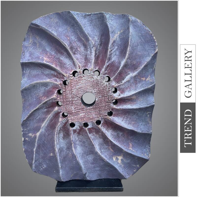 Original Violet Vortex Desktop Art Abstract Colored Wood Sculpture Ribbed Table Figurine | GALAXY ZERO 16"x12.2"