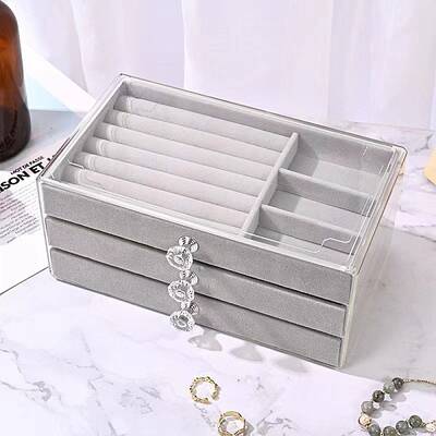 Plastic Jewerly Organizer Case with 3 Velvet Drawers