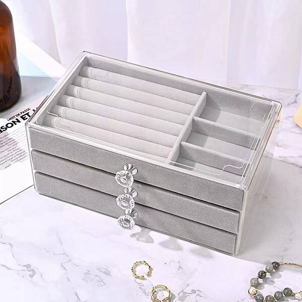 Plastic Jewerly Organizer Case with 3 Velvet Drawers