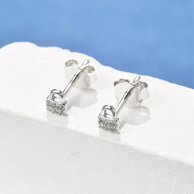 Lock S925 Sterling Silver Micro Pave Clear Cubic Zirconia Stud Earrings for Women