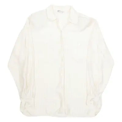 ANNE KLEIN Womens Blouse Cream Collared Long Sleeve Striped L