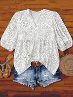 【Plus Size】 Polka Dot Print Blouse, Casual Notched Neck Top for Daily Wear, Women Clothing for All Seasons