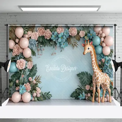 Aperturee Floral Balloon Safari Giraffe Cake Smash Backdrop, 3X2FT(1MX0.6M), 14 USD, birthday cake smash backdrops, ENHD1J63-...