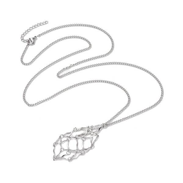 Non-Tarnish Stainless Steel Macrame Pouch Empty Stone Holder for Necklace Makings