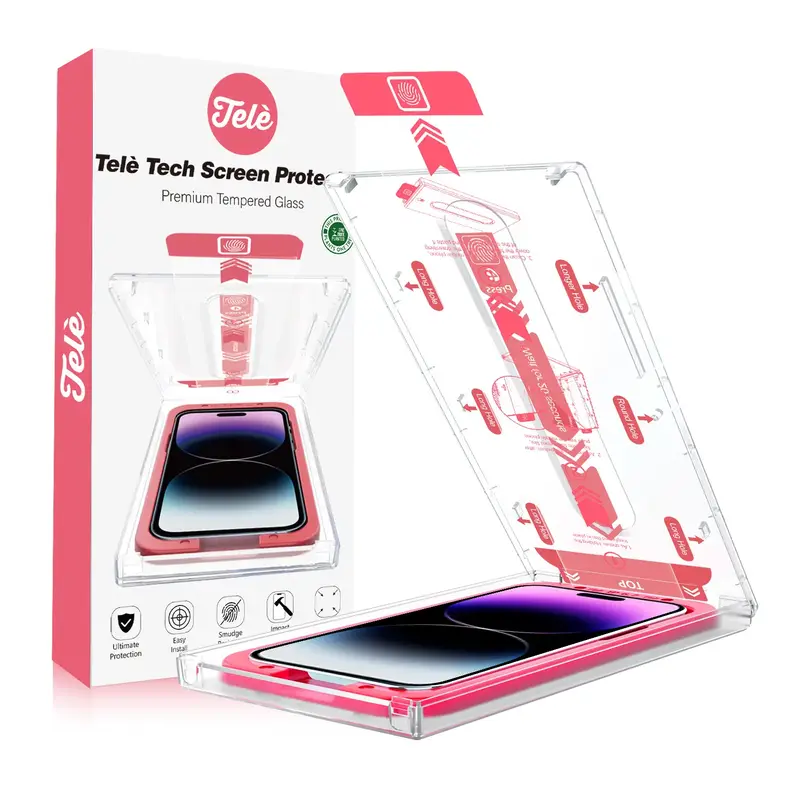 Telè Tech Screen Protector - Easy Fool-Proof Installation with Alignment Tool and Cleaning Kit