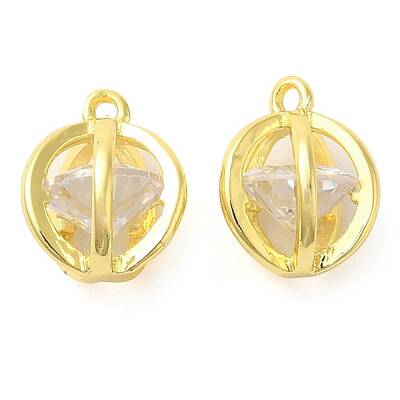 Real 18K Gold Plated Rack Plating Brass with Cubic Zirconia Pendants Charms