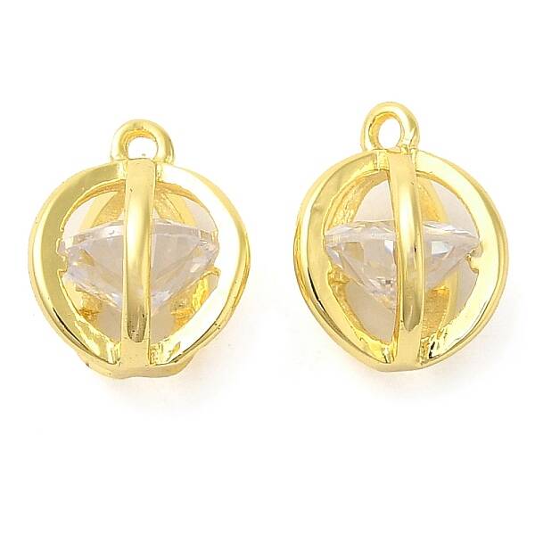 Real 18K Gold Plated Rack Plating Brass with Cubic Zirconia Pendants Charms