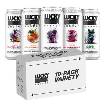 Lucky Energy - Zero Sugar Energy Drink Beverage - 16oz Cans - 200mg Caffeine with Maca, Ginseng, Beta Alanine & Taurine - 10-...