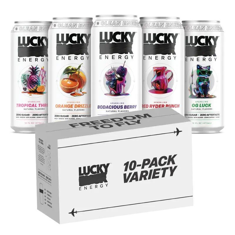 Lucky Energy - Zero Sugar Energy Drink Beverage - 16oz Cans - 200mg Caffeine with Maca, Ginseng, Beta Alanine & Taurine - 10-...