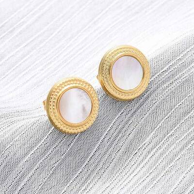 304 Stainless Steel Natural White Shell Stud Earrings