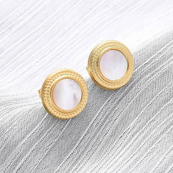 304 Stainless Steel Natural White Shell Stud Earrings
