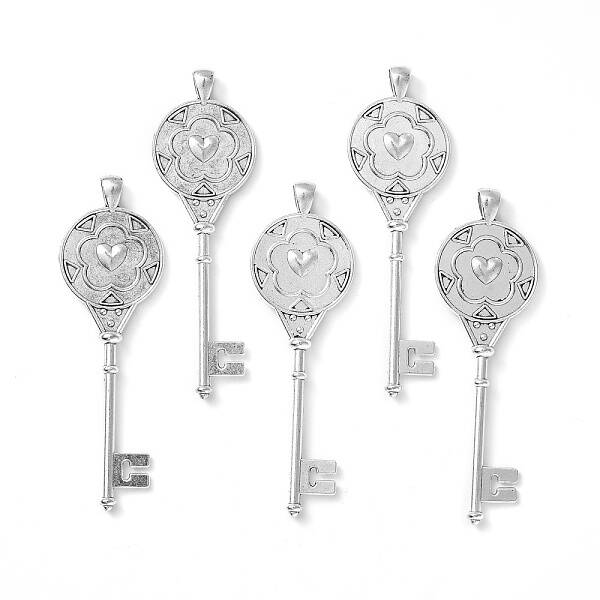 Tibetan Style Alloy Key Pendant Cabochon Bezel Settings
