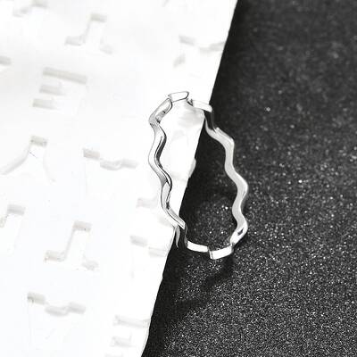 Anti-Tarnish Rhodium Plated 925 Sterling Silver Minimalist Wave Finger Ring for Women