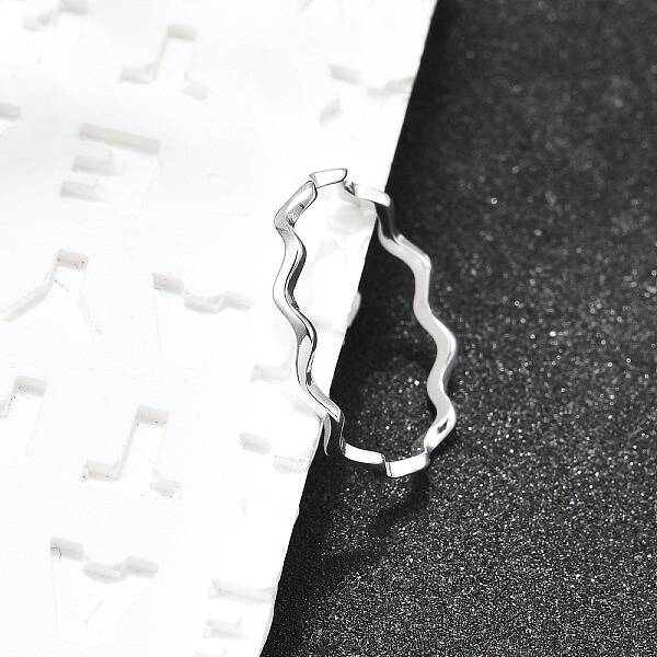 Anti-Tarnish Rhodium Plated 925 Sterling Silver Minimalist Wave Finger Ring for Women