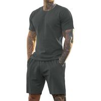 Summer Men's Short-Sleeved Sports Casual Side Stripe round Neck Fitness Suit Men's T-shirt Classic Mens Pocket Shorts Set