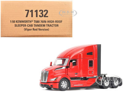 Kenworth T680 76 High Roof Sleeper Cab Truck Tractor Viper Red Transport Series 1/50 Diecast Model by Diecast Masters