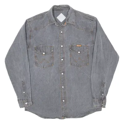 WRANGLER Mens Denim Shirt Grey Long Sleeve S