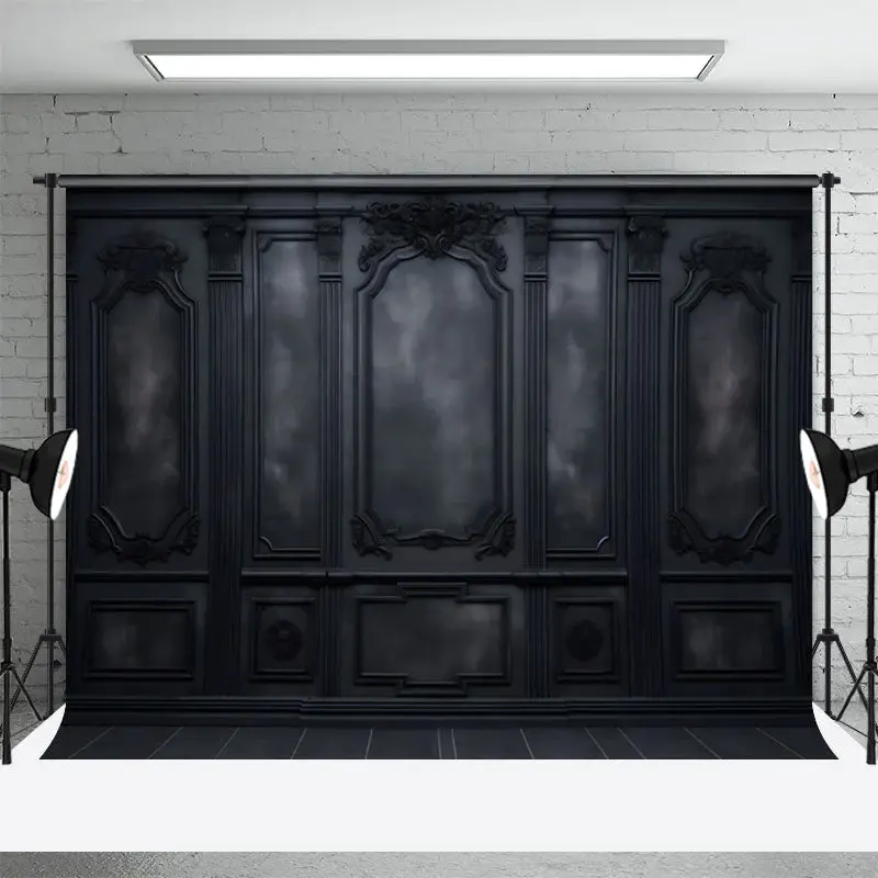 Wooden Dark Black Carved Pattern Retro Wall Backdrop - Aperturee