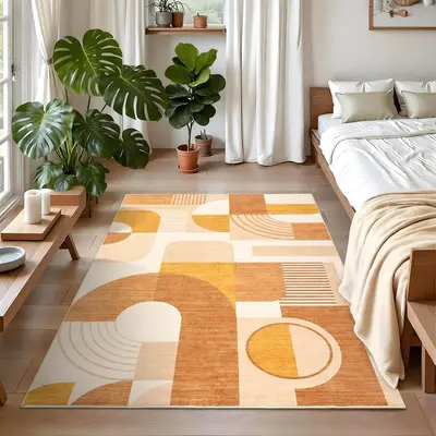 Garvee 3x5 Washable Boho Geometric Rug for Bedroom & Living Room, Soft Low Pile Polyester, Non-Slip TPR Backing, Durable & Ma...