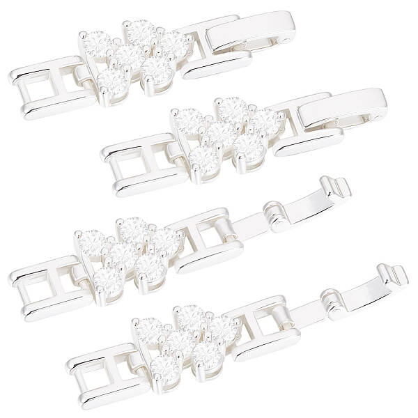 Beebeecraft 1 Box 6Pcs Fold Over Clasps 925 Sterling Silver Plated Bracelet Clasp Cubic Zirconia Rectangle Extender with Hole...