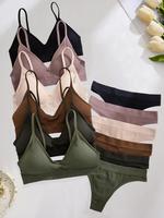 Women's Solid Textured Wireless Seamless Bra & Panty Set, Casual Fashion Soft Comfy Breathable Bra & Panty Set, Lingerie Set ...