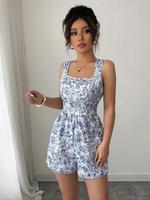 Women's Floral Print Romper, Boho Elegant Sleeveless Romper for Holiday Vacation Daily Wear, Ladies Clothes for Summer, Bohem...