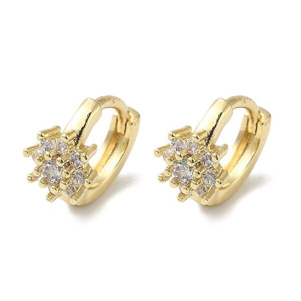 Brass Pave Clear Cubic Zirconia Huggie Hoop Earrings for Women