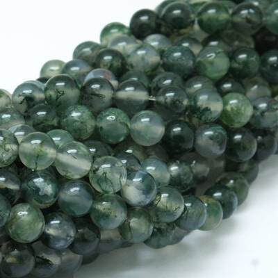 Natural Moss Agate Bead Strands