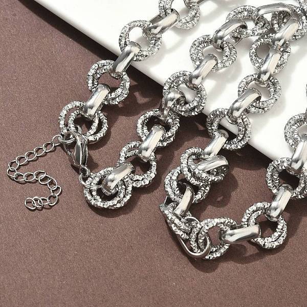 304 Stainless Steel Textured Double Ring Link Chain Necklaces