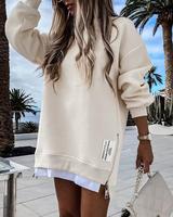 ChicMe Womens Long Sleeve Pullover Sweatshirt Zipper Slit Casual Dress Drop Shoulder Oversized Outfits