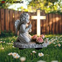 Angel Design Garden Memorial Cross Outdoor Decorative Sculpture, Garden Statues & Sculptures for Yard & Lawn, Home Decor