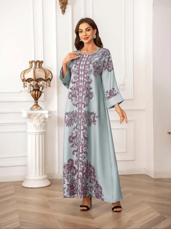 Women's Round Neck Dress, Elegant Long Sleeve Crew Neck Dress for Party Holiday Wedding, Ladies Clothes for All Seasons