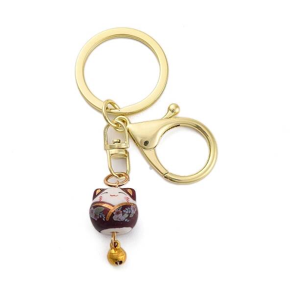 Fortune Cat Porcelain Pendant Keychain