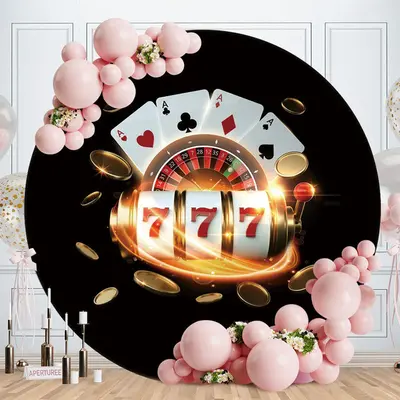 Aperturee White Poker And Gold Coin Round Black Birthday Backdrop | Name Backdrop For Birthday | Birthday Curtain Backdrop | ...
