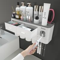 iHave Toothbrush Holders for Bathrooms, 4 Cups Toothbrush Holder Wall Mounted with Toothpaste Dispenser - Large Capacity Tray...