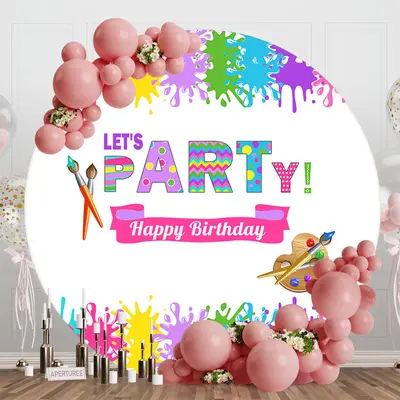Circle Colorful Painting Happy Birthday Backdrop - Aperturee