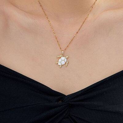 Brass White Enamel Turtle Pendant Dapped Chain Necklaces for Women