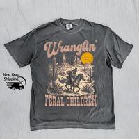 Comfort Colors Retro Wranglin' Feral Children Raccoon 90s Western Graphic Shirt, Vintage Western Raccoon Dessert Tee, Cool Te...