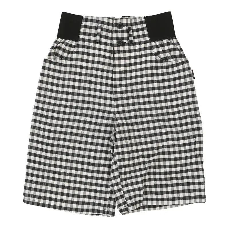 Benetton Checked Shorts - 23W UK 6 White Cotton