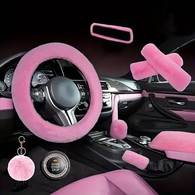 Solid Color Car Steering Wheel Cover (9 Counts/set), Soft Plush Steering Wheel Protector, Solid Color Car Steering Wheel Co...