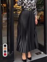 Women's Solid Color Pleated  Skirt, Elegant Long Skirt for Work Office Business, Ladies Summer Clothes