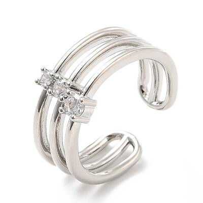 Clear Cubic Zirconia Triple Line Open Cuff Ring