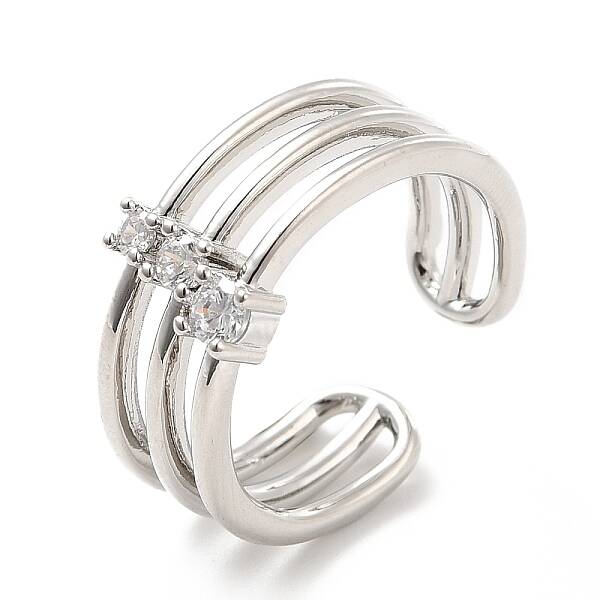 Clear Cubic Zirconia Triple Line Open Cuff Ring