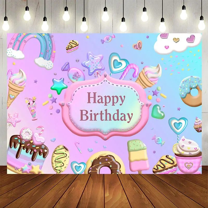 Aperturee Purple Dessert Rainbow Themed Birthday Backdrop