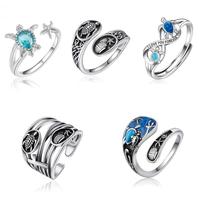 S925 Sterling Silver Adjustable Open Ring for Girls,Ocean Element Designed,Daily wearing,Summer Jewelry,Gift For Her