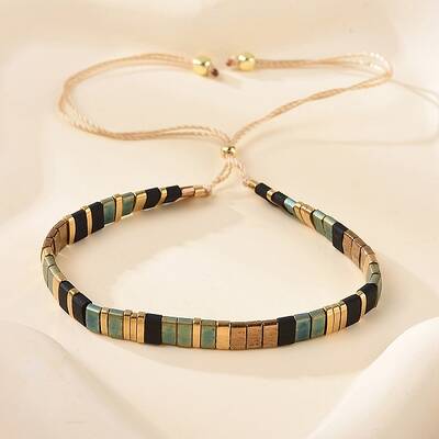 Vintage Ethnic Style Glass Tila Beaded Handmade Slider Bracelets for Women