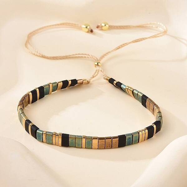 Vintage Ethnic Style Glass Tila Beaded Handmade Slider Bracelets for Women