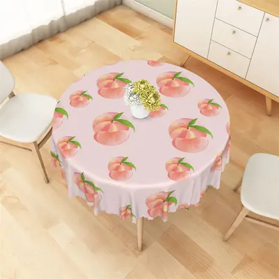 Bright Pink Peach Patterns Fruit Round Tablecloth - Aperturee
