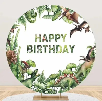 Round Forest Various Dinosaurs Birthday Backdrop - Aperturee